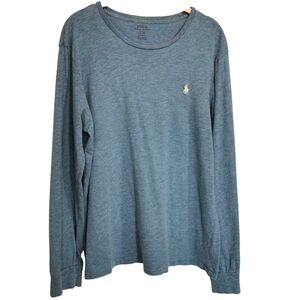 Polo Ralph Lauren Round Neck Long Sleeve Heathered Blue Tee - Sz L